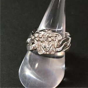 Versace Silver Tone Medusa Chain Ring